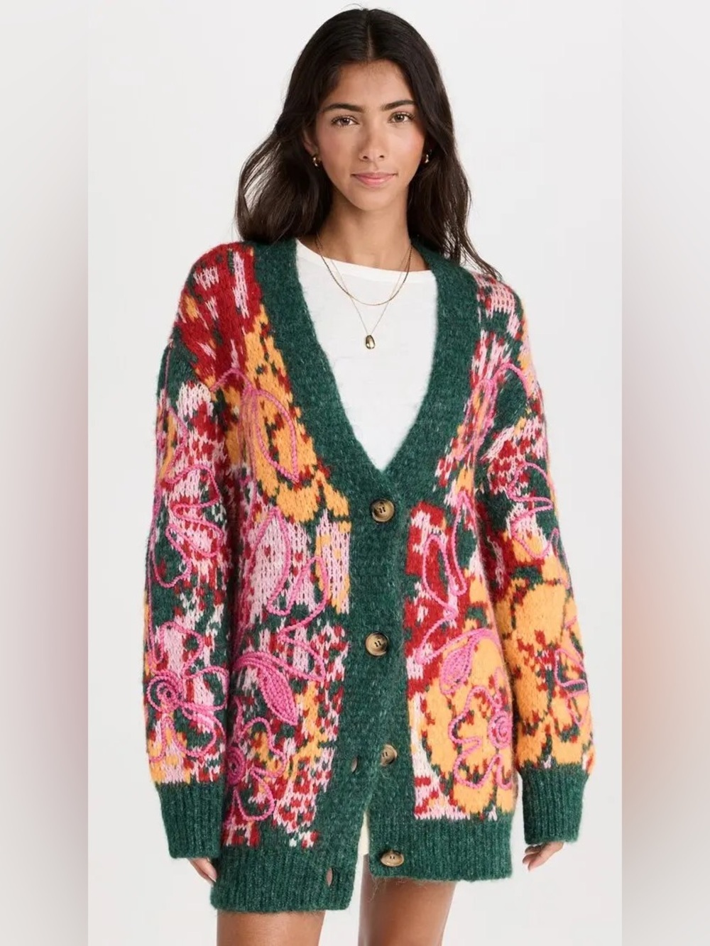 Free People Multicolor Floral Knit Cardigan in Green, Pink & Orange - Picture 2 of 8